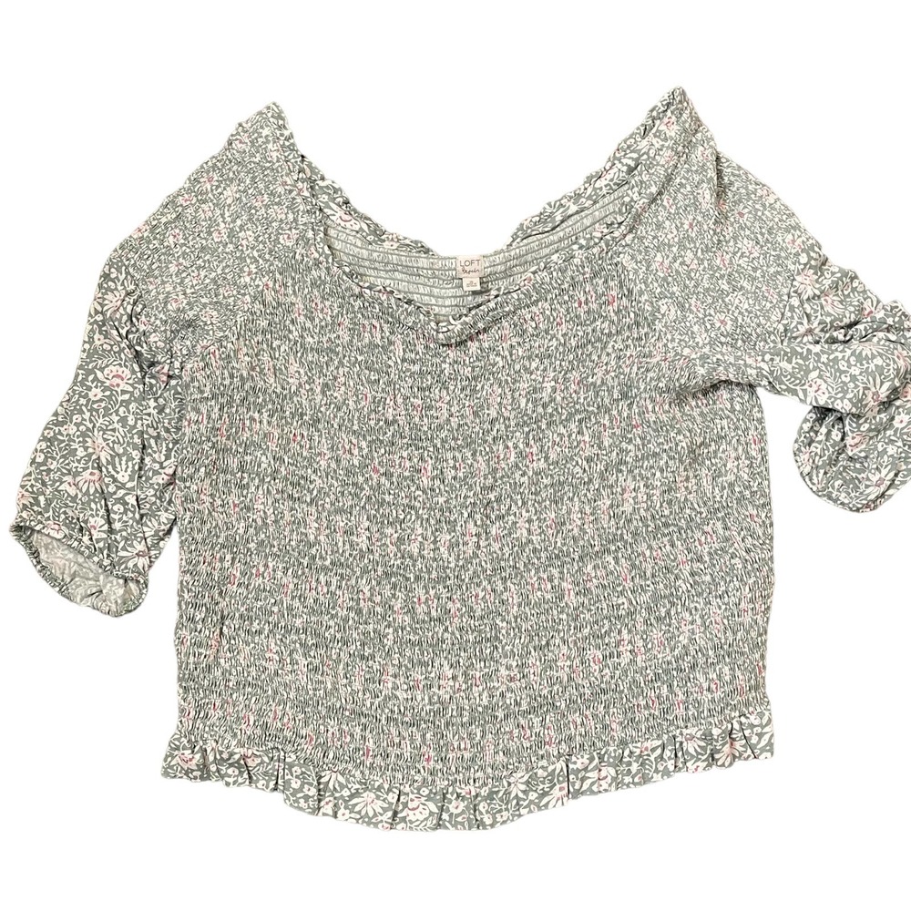 Ann Taylor LOFT Beach Top Size 26 Green Pink‎ White Geometric Pattern Stretch